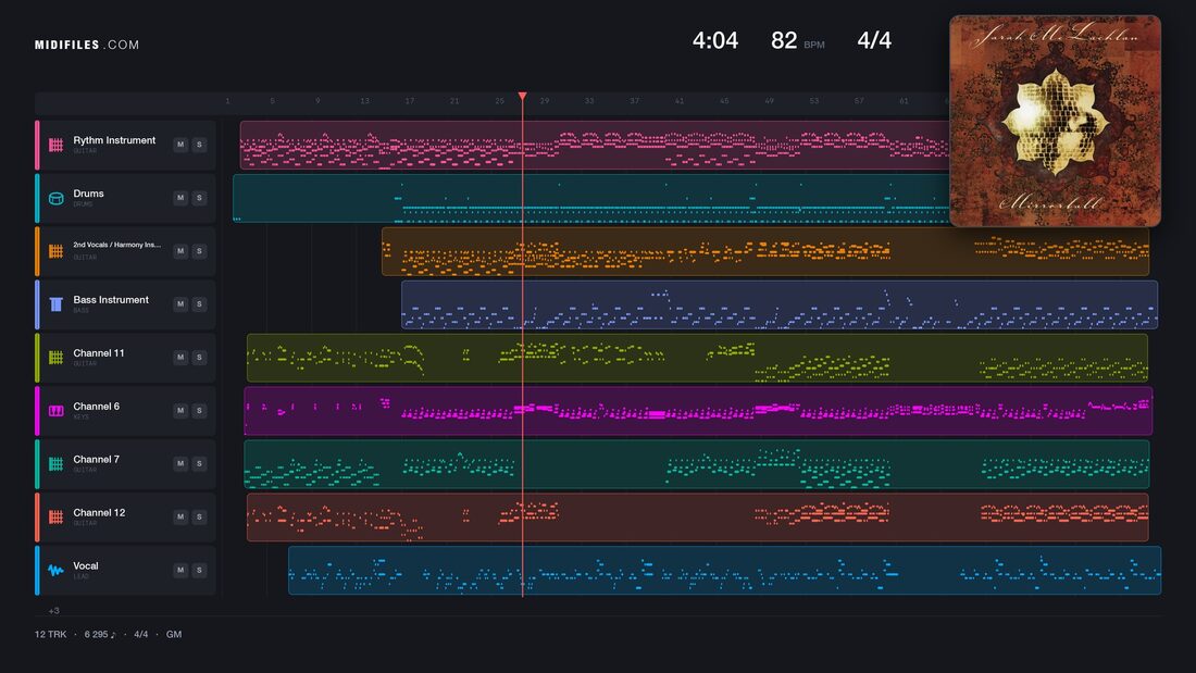 Building A Mistery — Sarah McLachlan: piano roll MIDI multipista