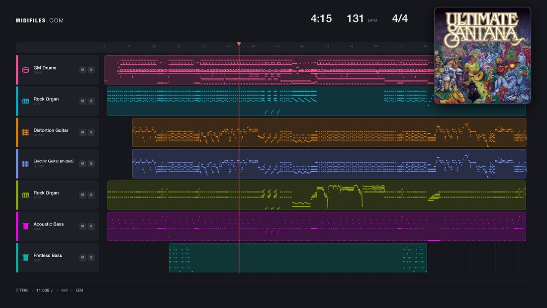 Oye como va — Santana : piano roll MIDI multipiste
