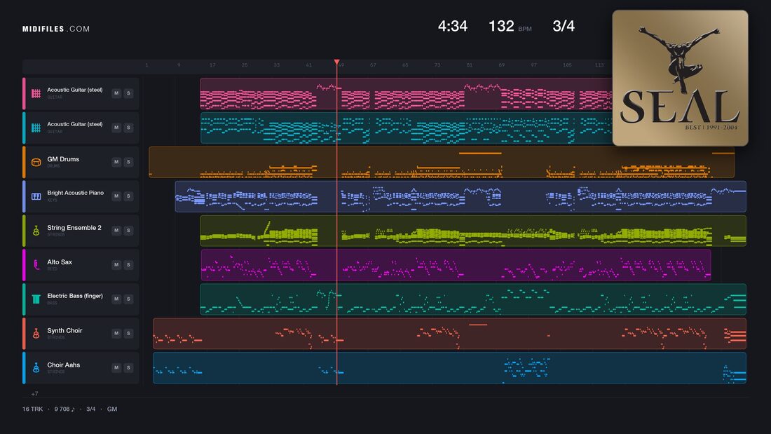 Kiss From a Rose — Dans le style de Seal : piano roll MIDI multipiste
