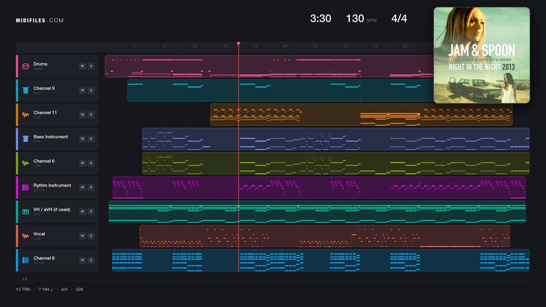 Right In The Night 2013 — Jam & Spoon; Plavka : piano roll MIDI multipiste