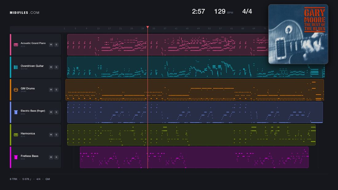 Walking By Myself — Gary Moore : piano roll MIDI multipiste