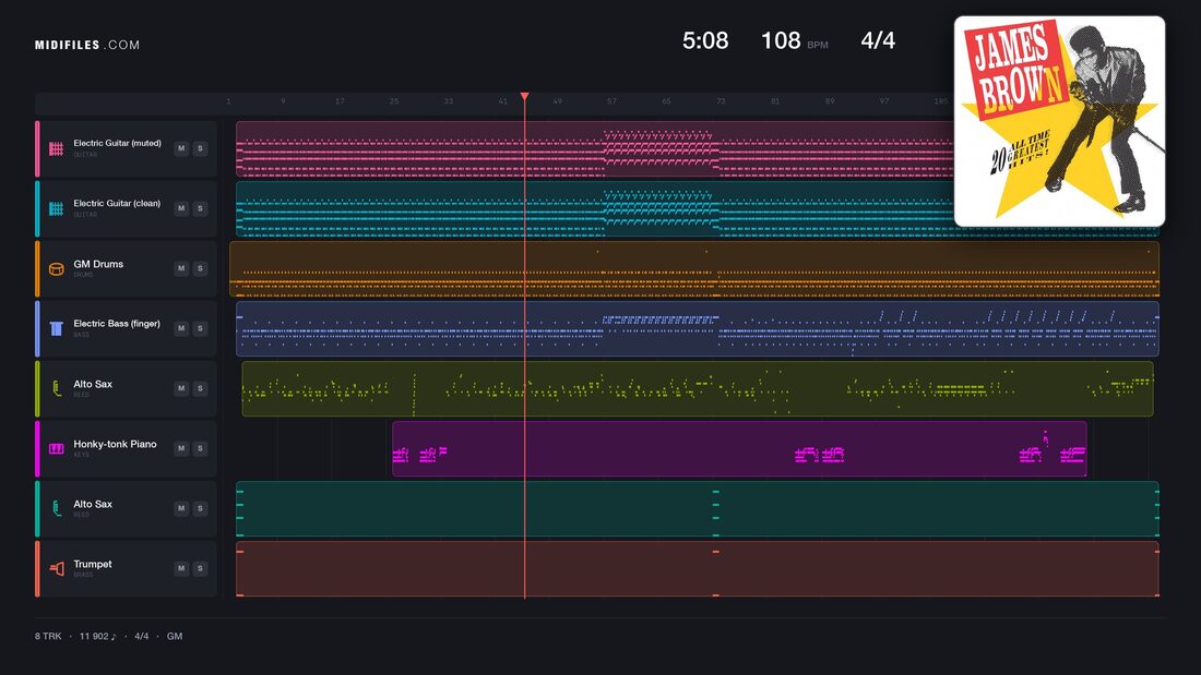 Sexmachine — James Brown : piano roll MIDI multipiste