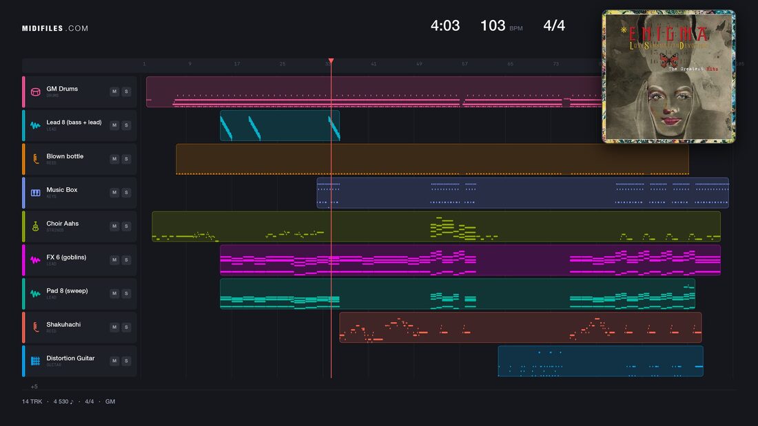 Sadeness (part I) — Enigma : piano roll MIDI multipiste