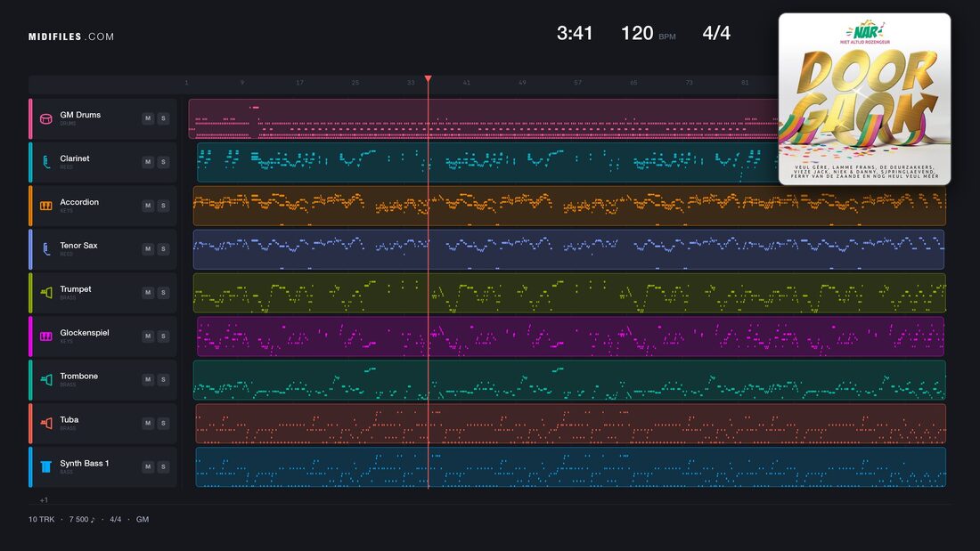 Wij Vieren Feest — De Deurzakkers: multitrack MIDI piano roll