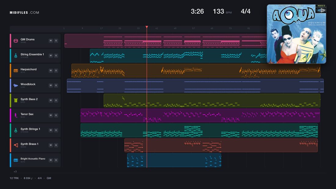 Oh Me Oh My — Aqua : piano roll MIDI multipiste
