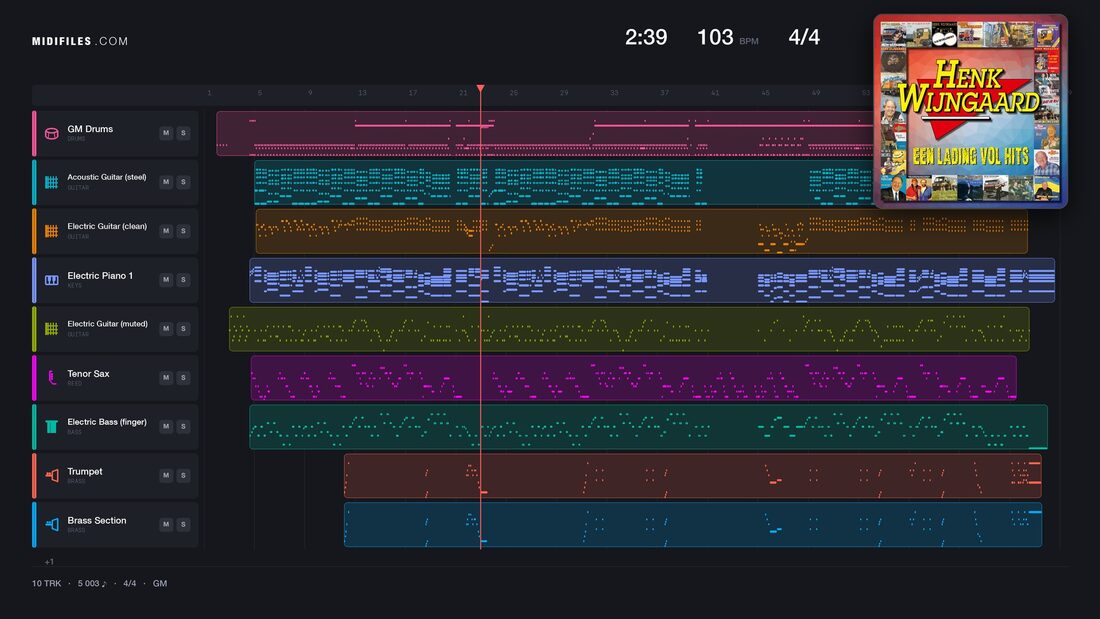18 Wielen — Henk Wijngaard : piano roll MIDI multipiste
